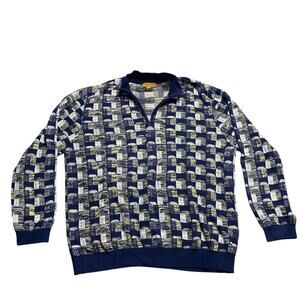Vintage Prestige Original Navy Blue 3D Geometric 1/4 Zip Sweater Mens 4XL